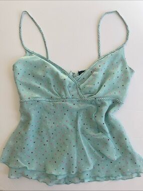 Dead Stock Vintage Silk Polka Dot Camisole in Turquoise
Size 34 NWT